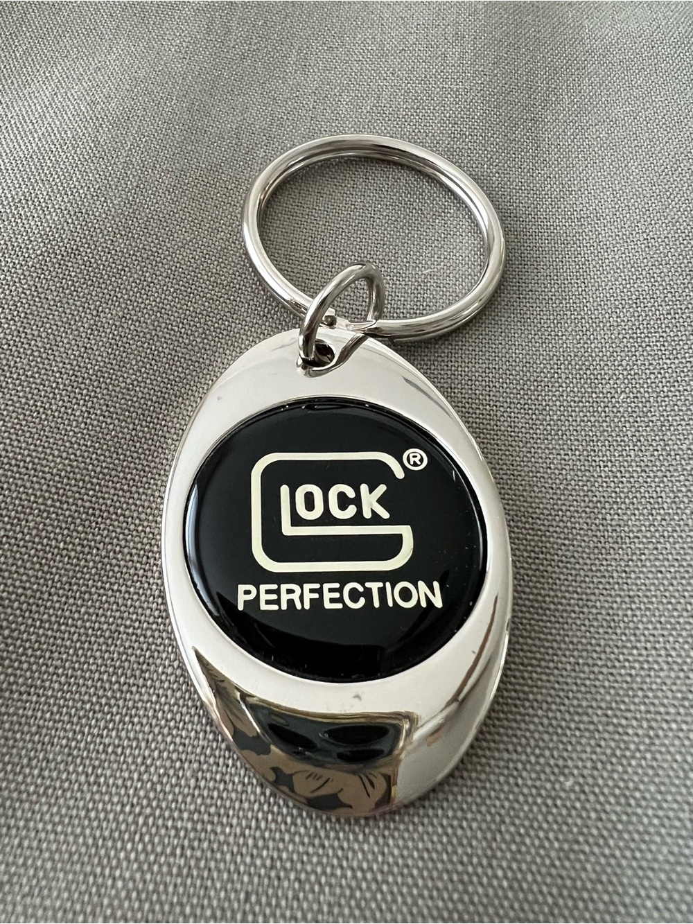 Glock Perfection Black Silver-Tone Metal Keychain Key Ring